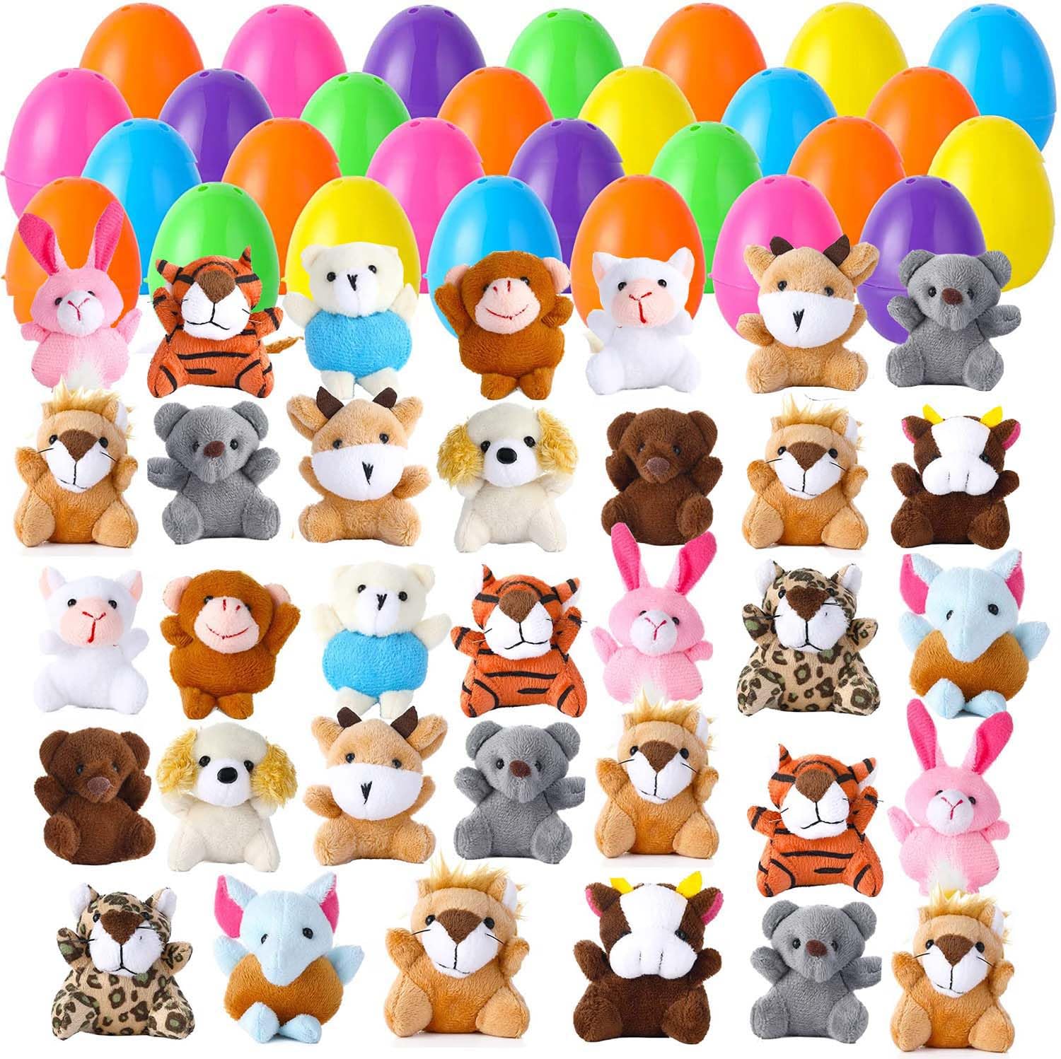Twister.CK 28-pack Easter eggs with mini plush animals for colorful hunt prizes