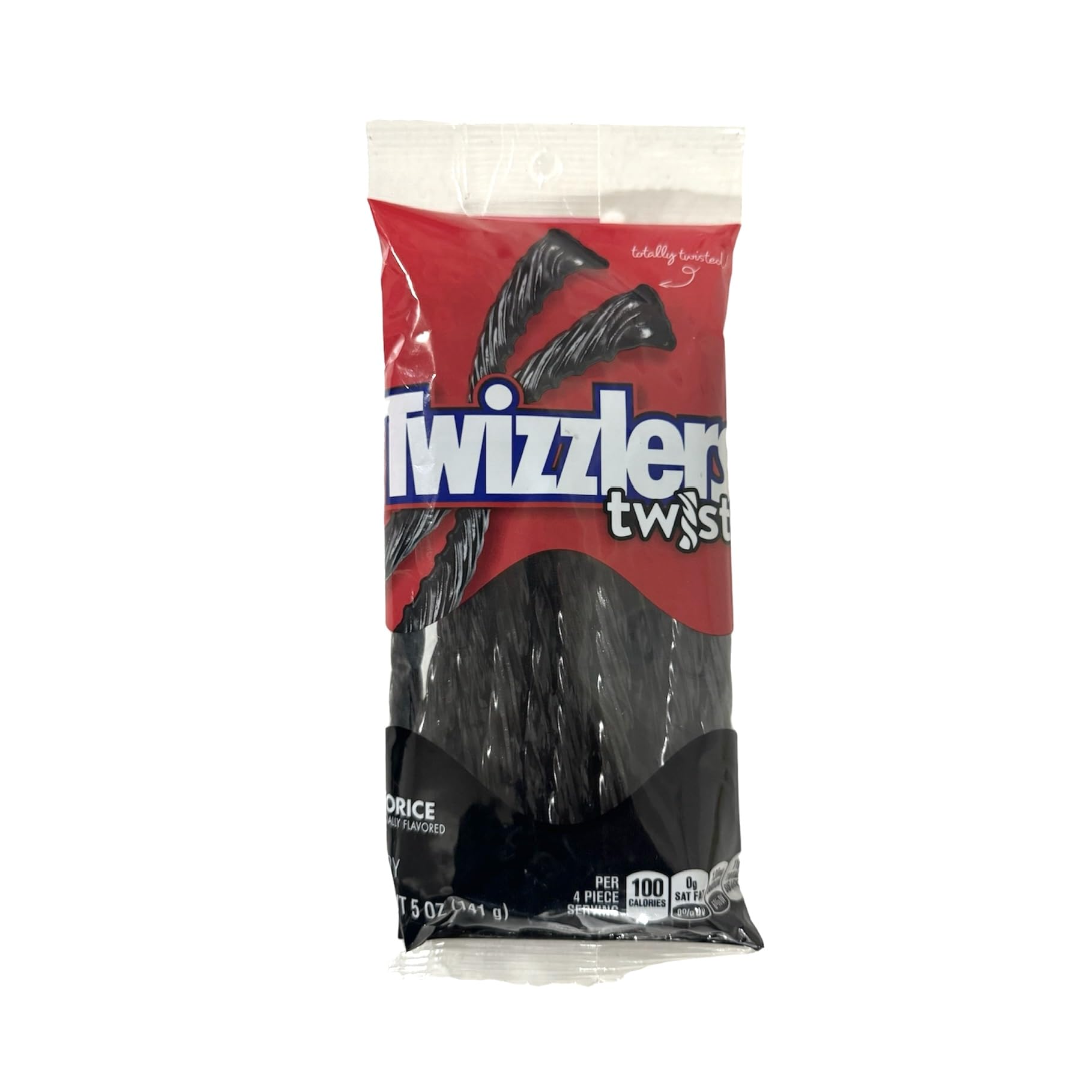 Twizzlers Black Licorice Twists two-pack displayed in front view for snacking.