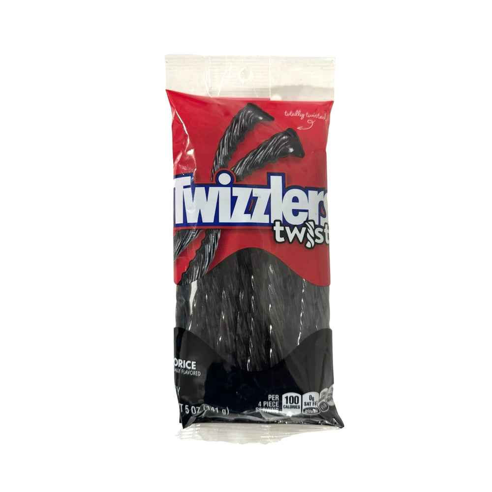Twizzlers Black Licorice Twists two-pack displayed in front view for snacking.