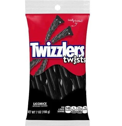 Two-pack Twizzlers black licorice twists ready for parties or gatherings.