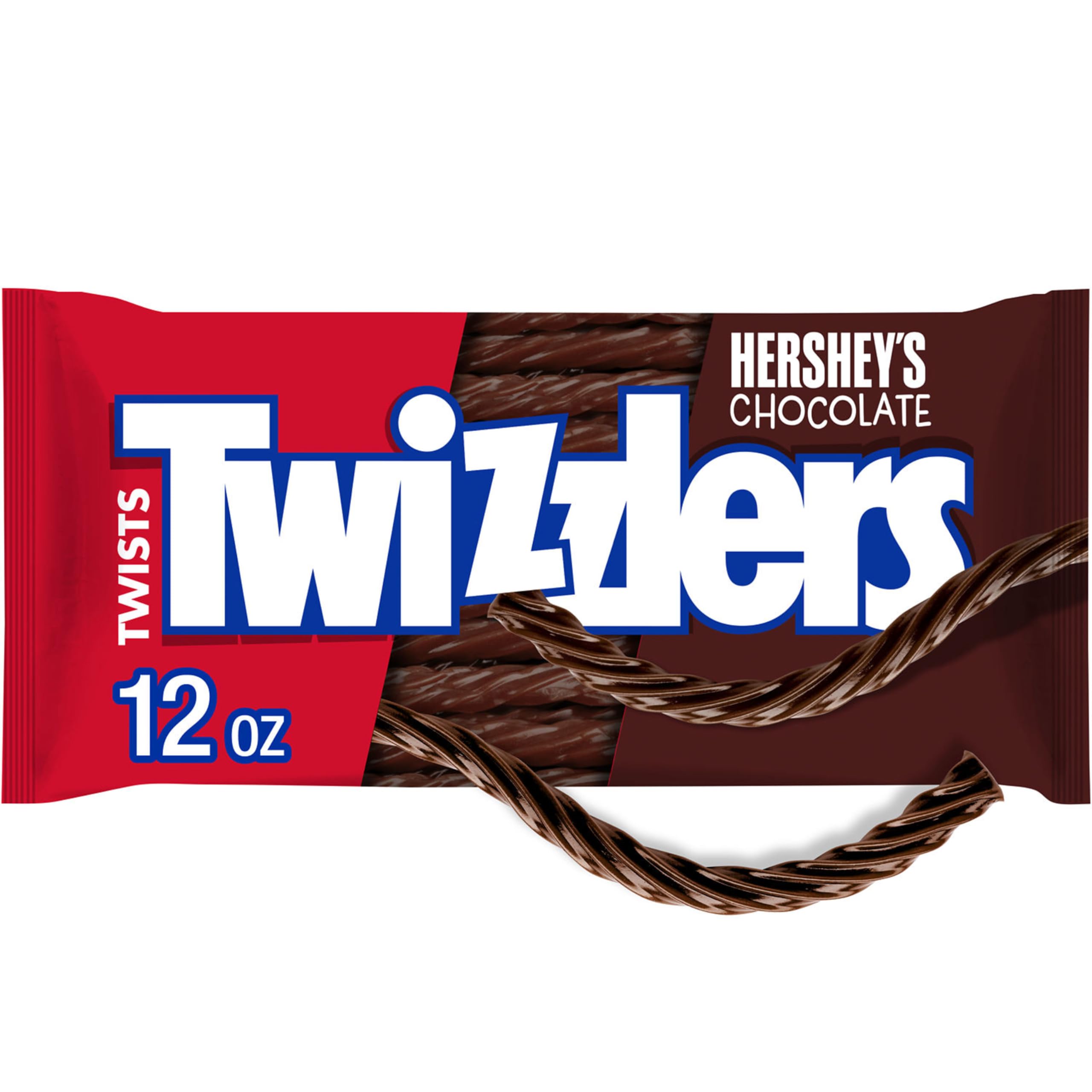 Twizzlers Twists Chocolate Flavor bag, chewy candy, ideal for on-the-go snacking.