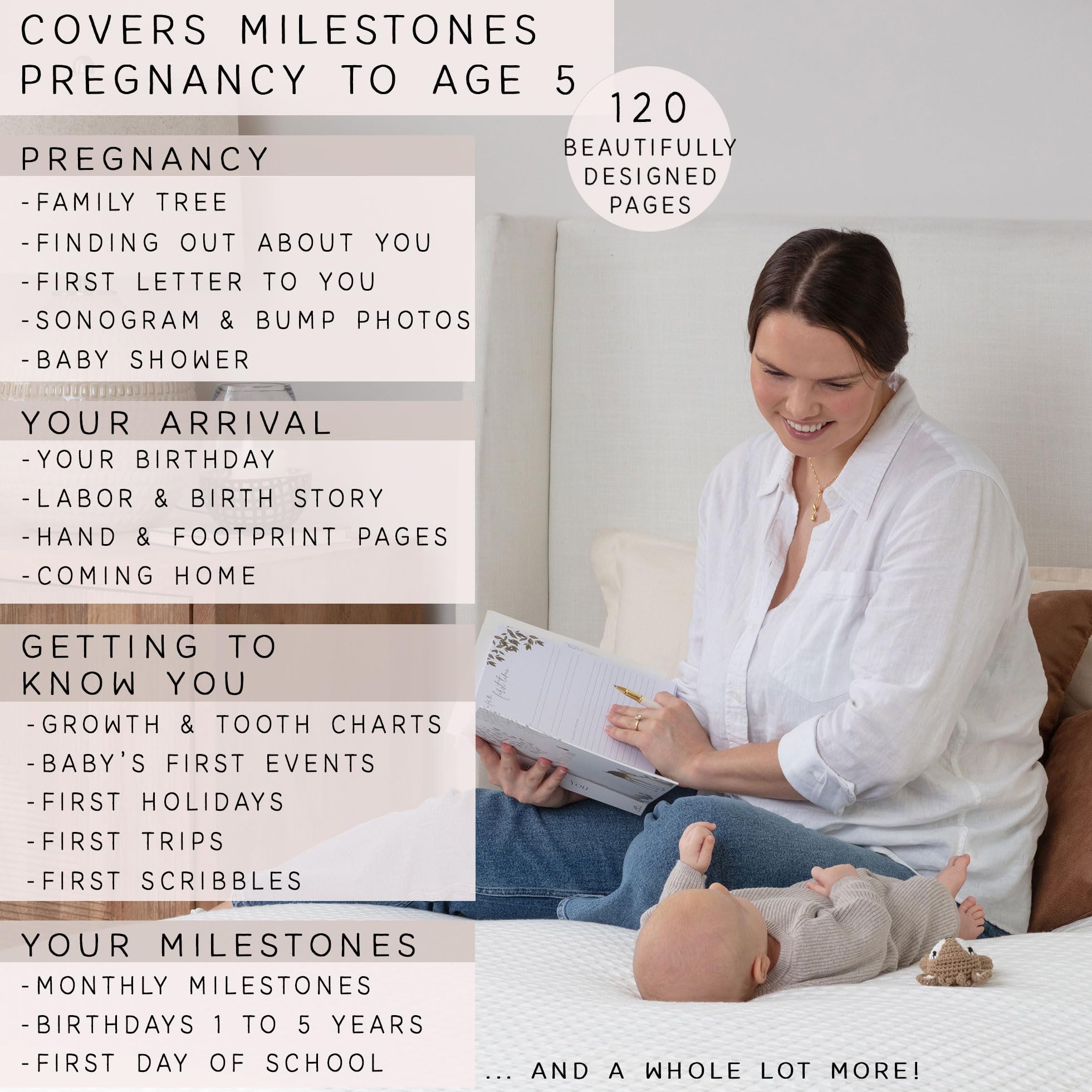 Two Little Dinos memory book pages feature elegant milestones and notes sections.