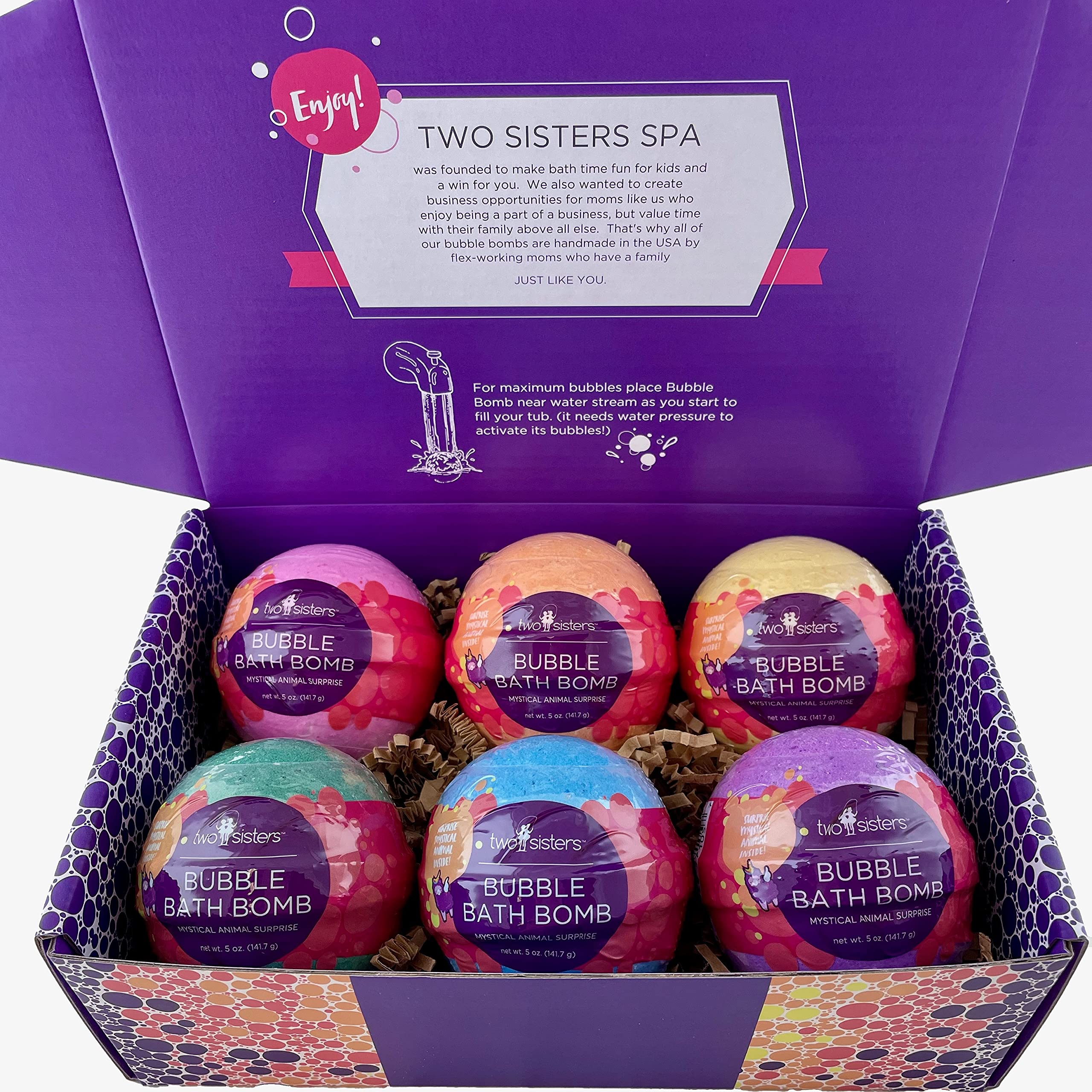 Six-pack set of Two Sisters Mystical Bath Bombs
