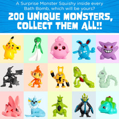 Two Sisters Poke Monster bath bomb creates vibrant bubbles and colors for playtime.