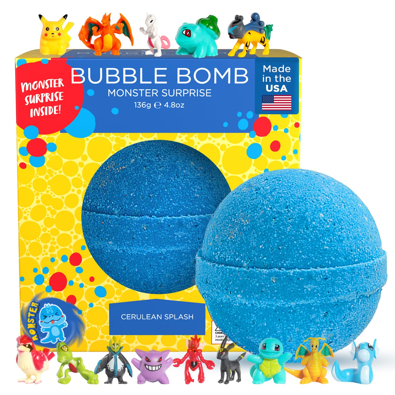 Two Sisters Poke Monster bath bomb with toy inside sparks bath-time excitement for kids.