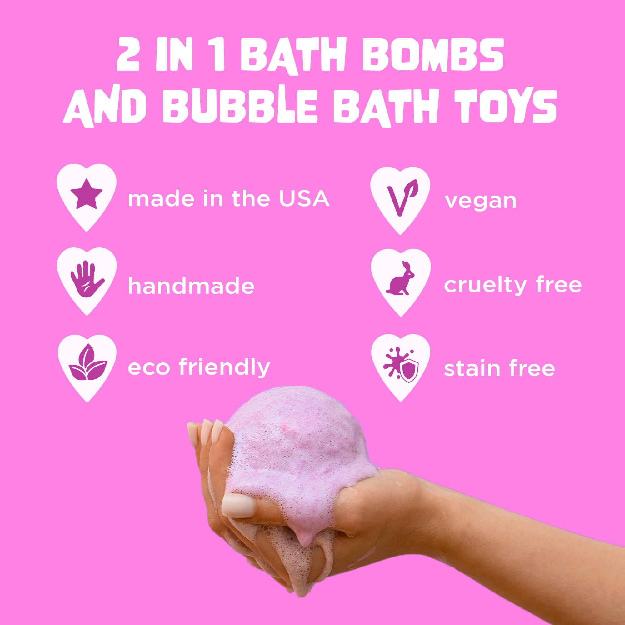 Two Sisters Unicorn Bath Bombs use a gentle formula that feels softer on skin.