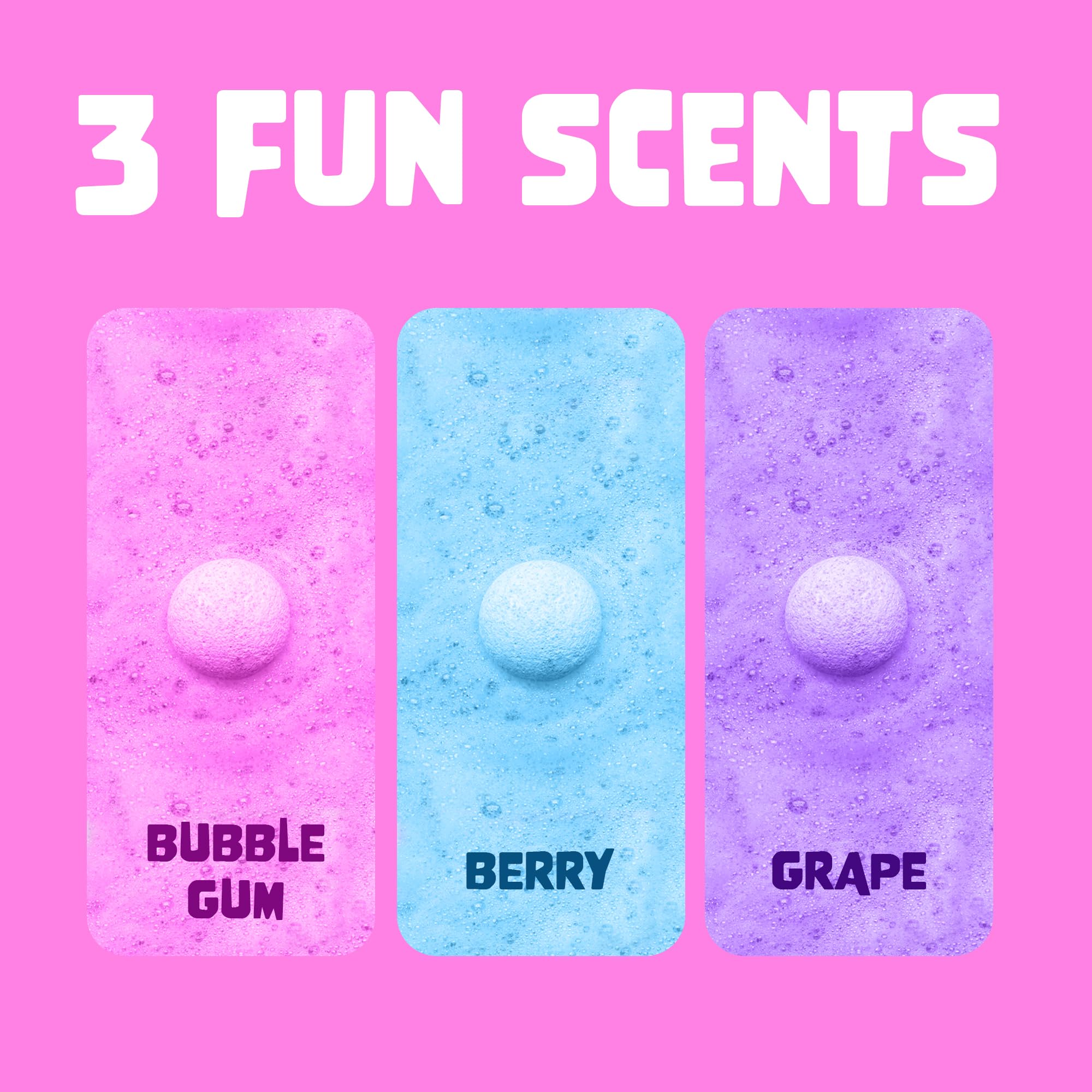 Two Sisters Unicorn Bath Bombs unleash fruity scents during a lively, easy cleanup bath.
