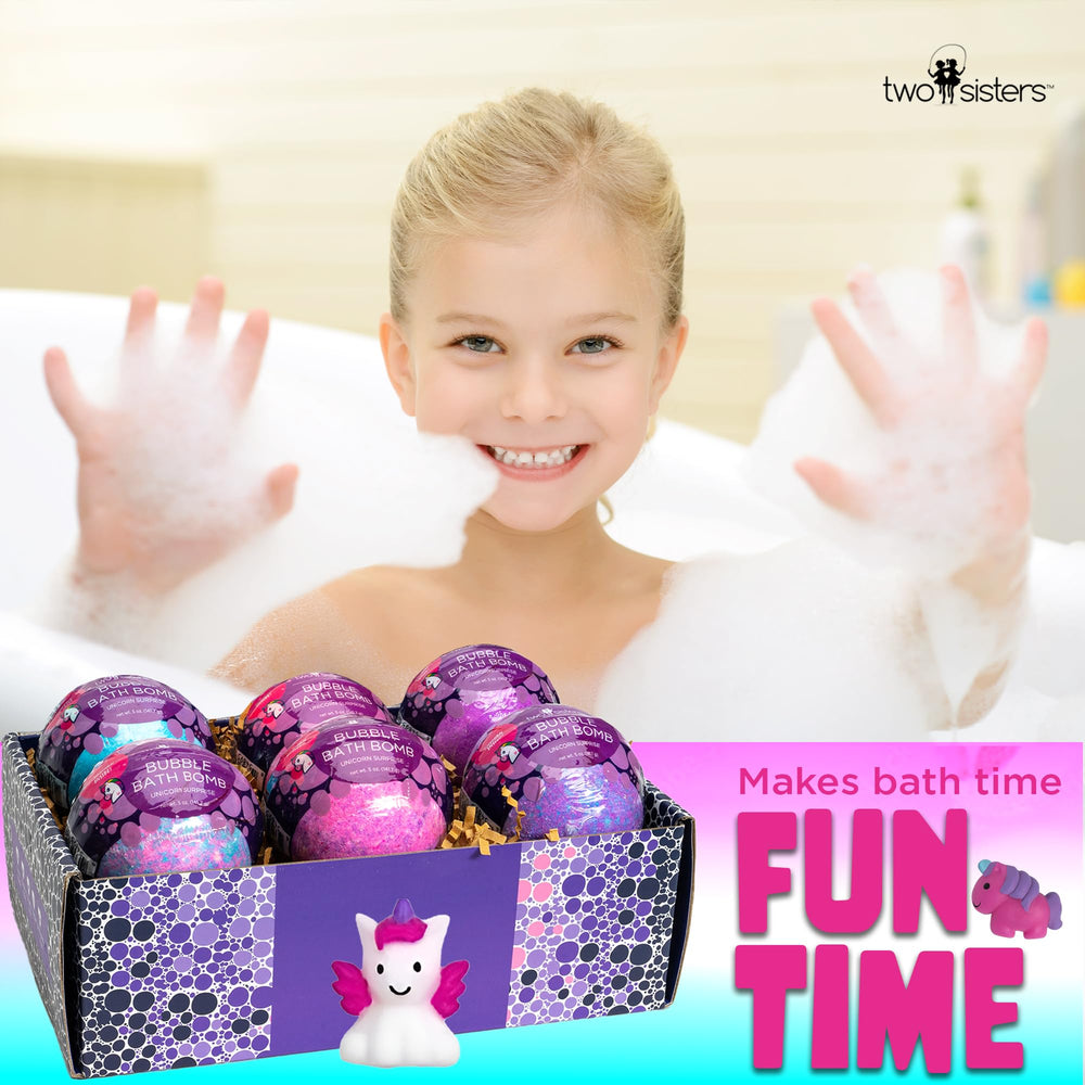 Two Sisters Unicorn Bath Bombs are US-made with a skin-safe formula for families.
