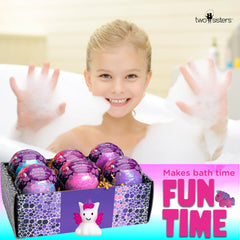 Two Sisters Unicorn Bath Bombs are US-made with a skin-safe formula for families.