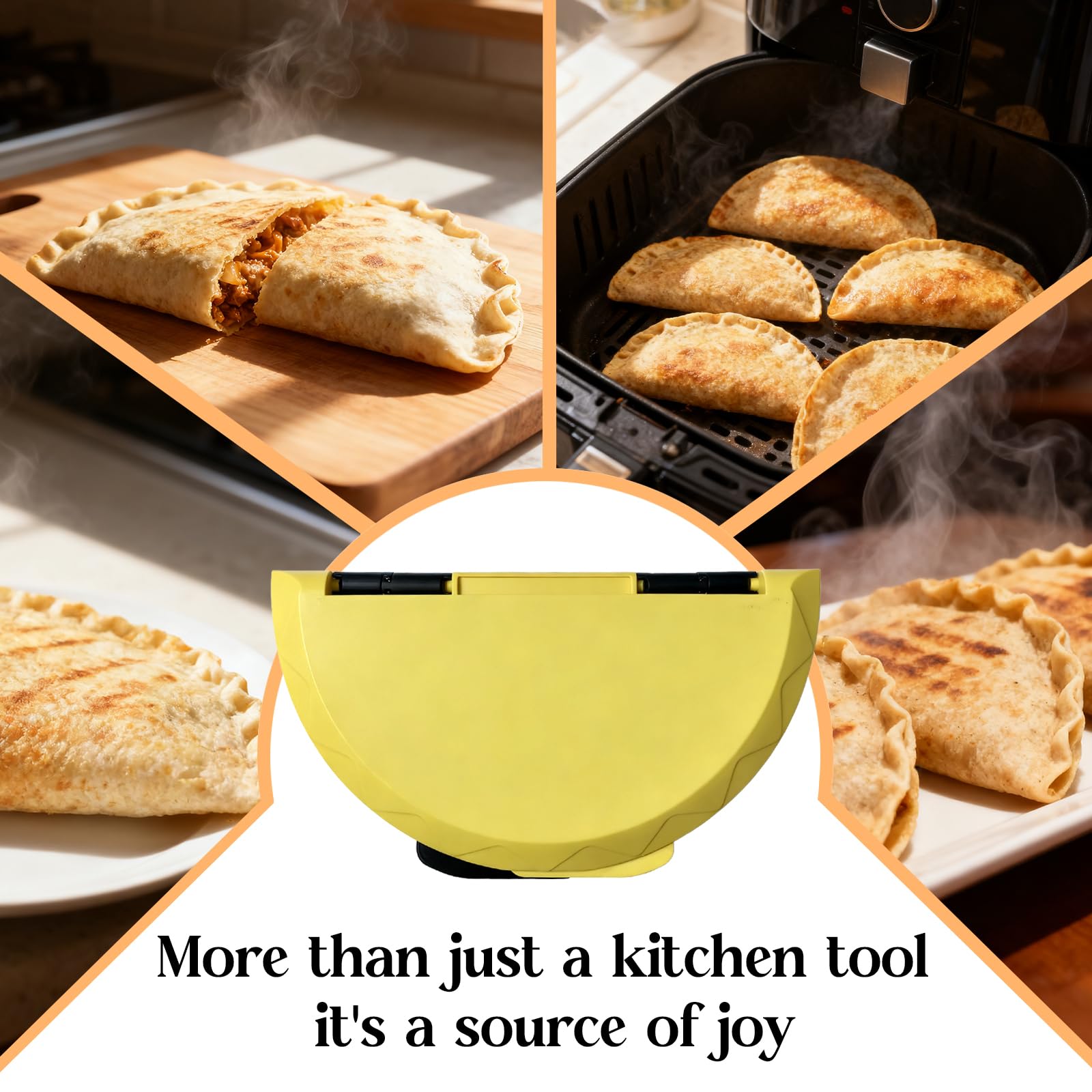 Twostubir tortilla press edge seals wraps for mess-free burritos and calzones.