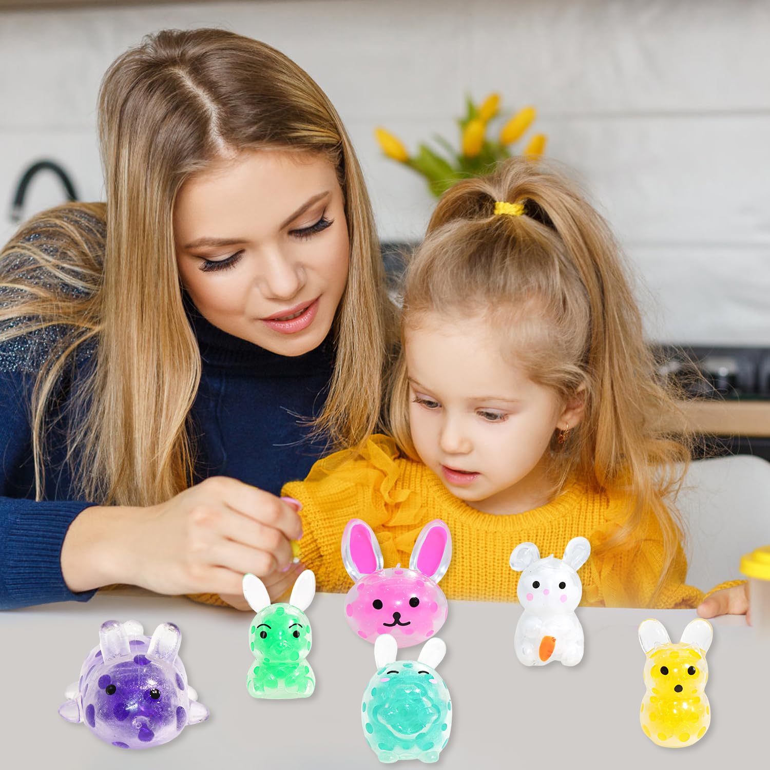 TXGNuc easy-clean Easter squishies wipe clean with soap.
