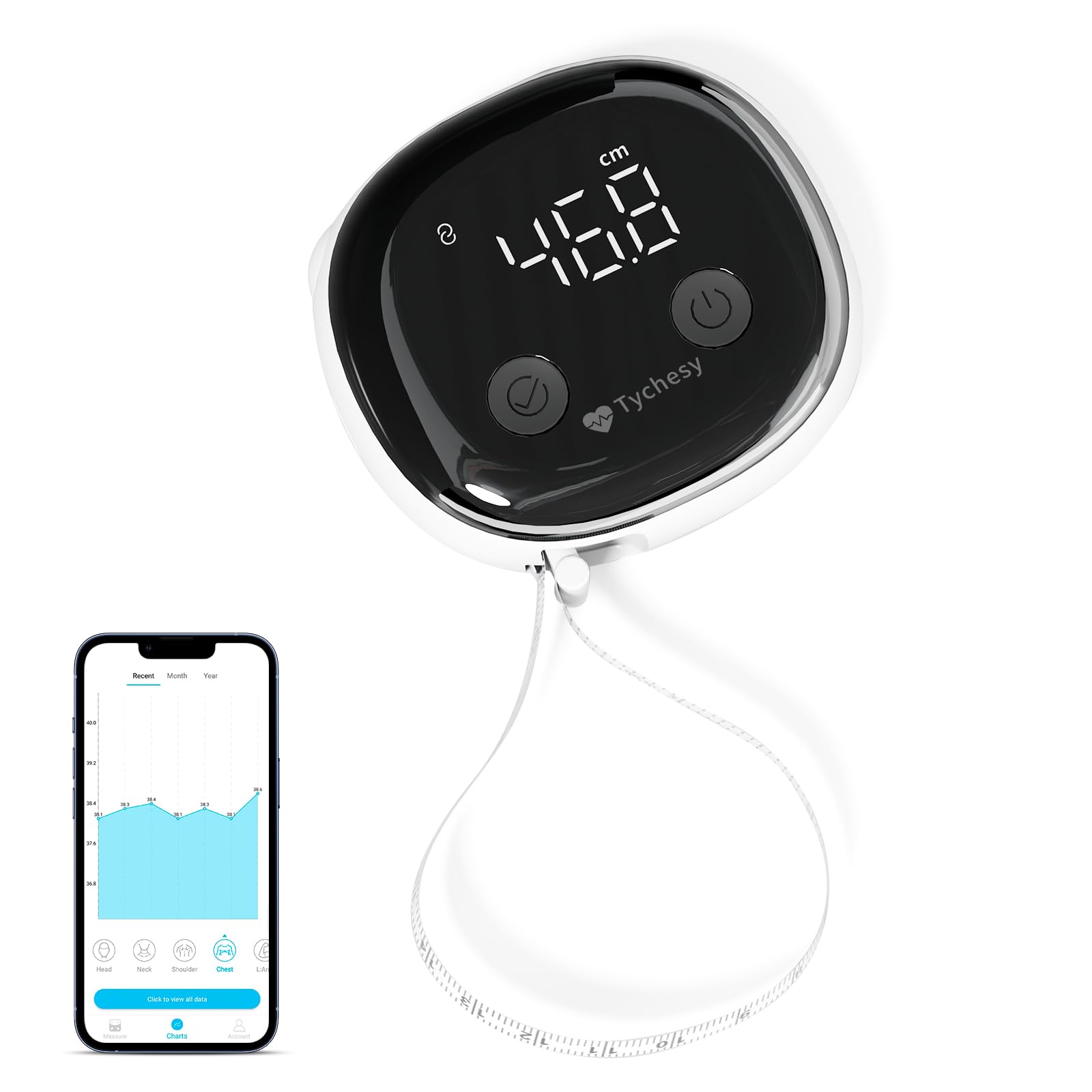 Tychesy smart tape measure with LED display shows measurement clearly
