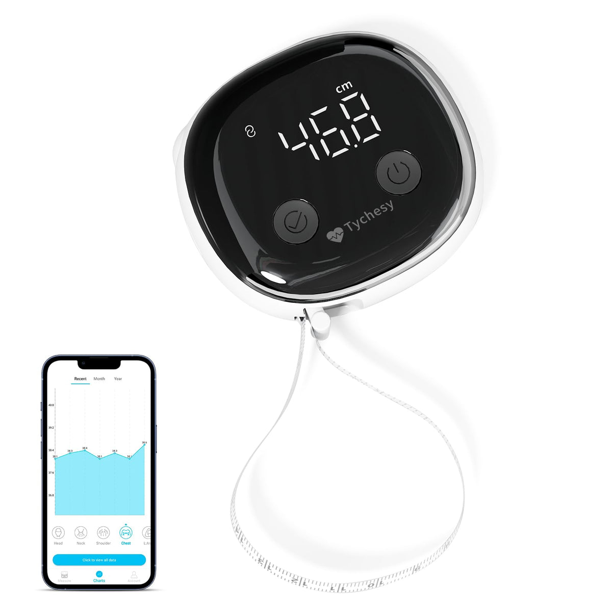Tychesy smart tape measure with LED display shows measurement clearly