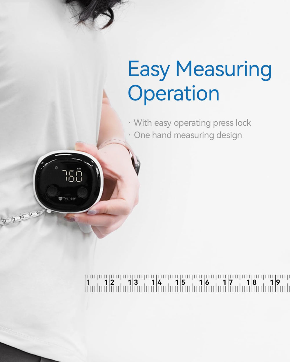 USB-C charging keeps the Tychesy tape measure ready for weeks