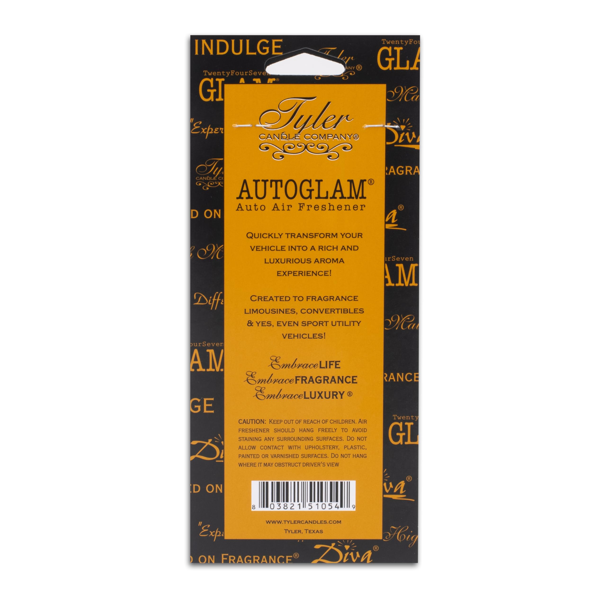 Tyler Candle Co Autoglam High Maintenance scent-notes blend patchouli vanilla and musk for depth.