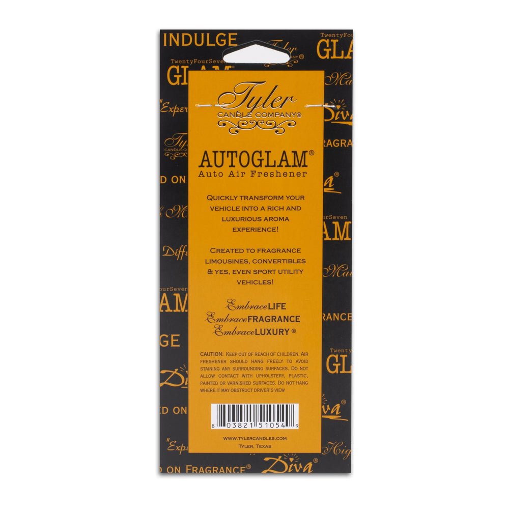 Tyler Candle Co Autoglam High Maintenance scent-notes blend patchouli vanilla and musk for depth.