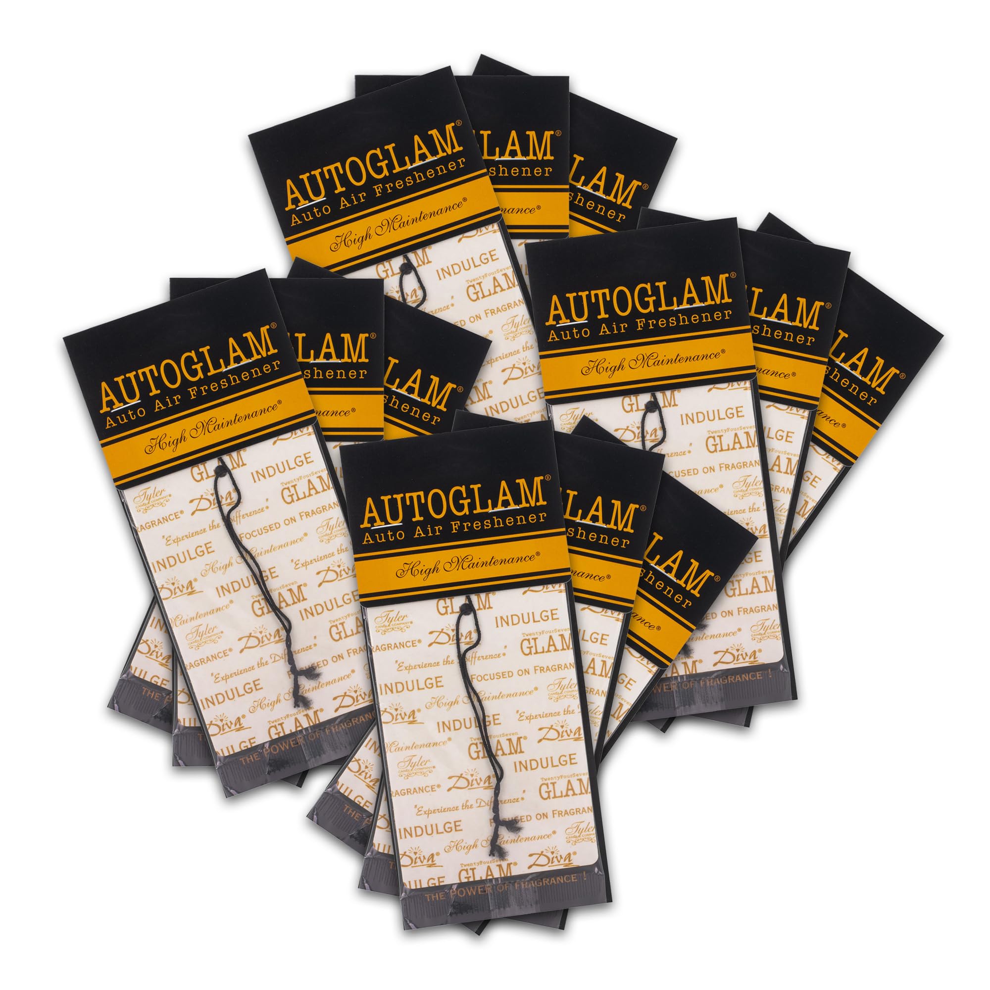 Tyler Candle Co Autoglam High Maintenance air freshener pack enhances car fragrance with luxury notes.