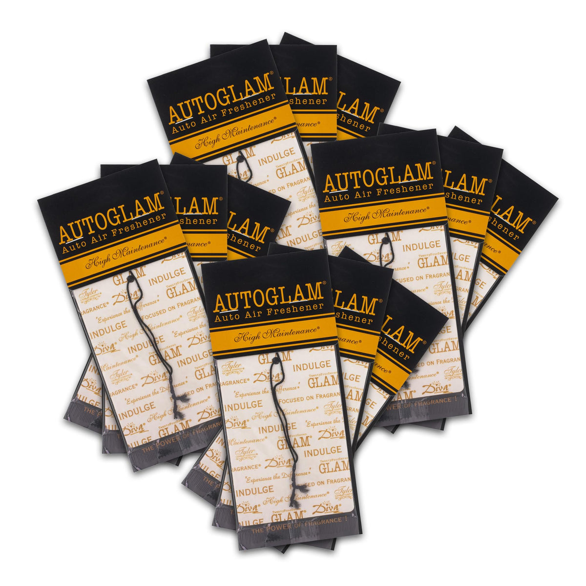 Tyler Candle Co Autoglam High Maintenance air freshener pack enhances car fragrance with luxury notes.