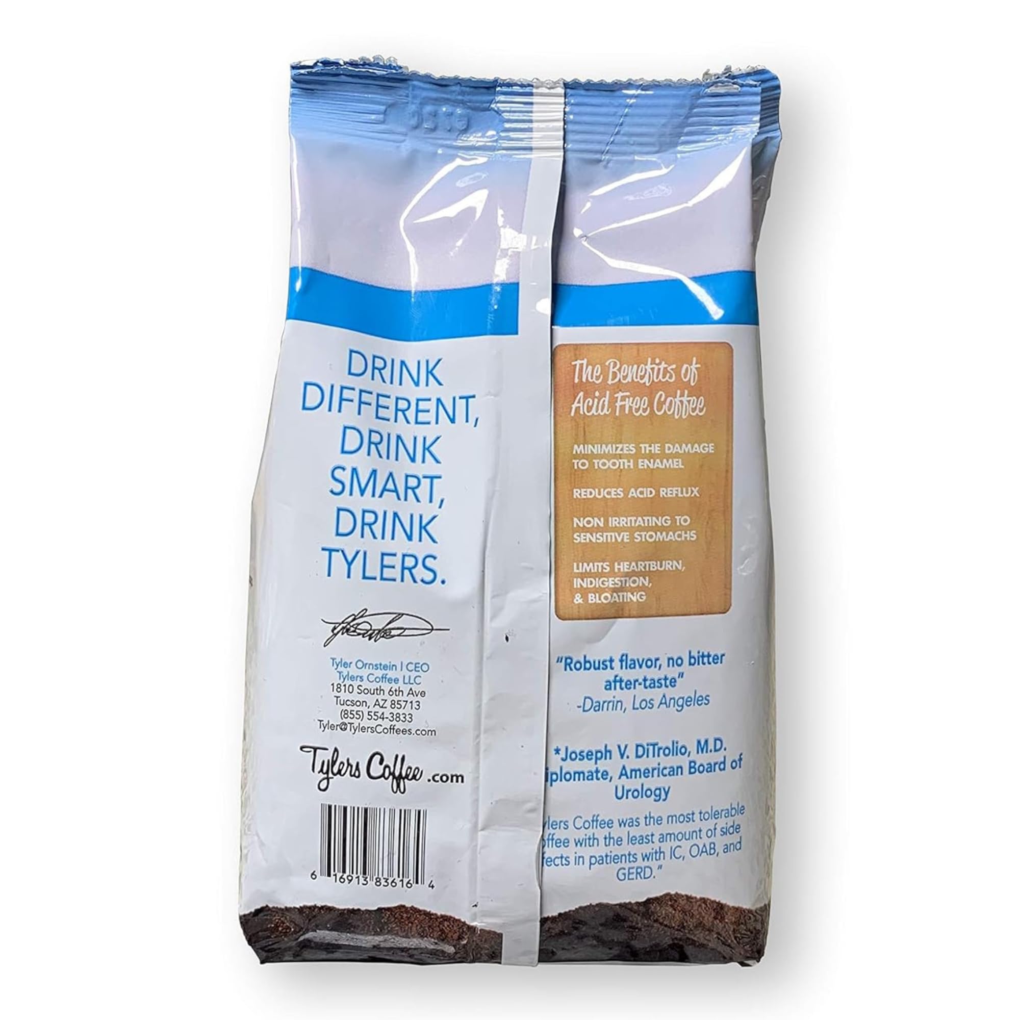 Tyler’s Coffee neutral pH blend promotes balanced acidity for everyday brewing.