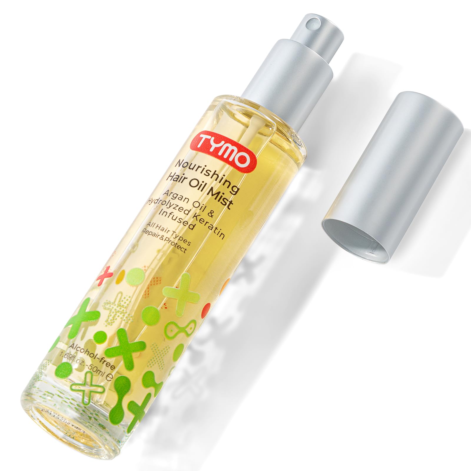 TYMO Argan Hair Oil Spray bottle with precise mist for even, non-greasy application.