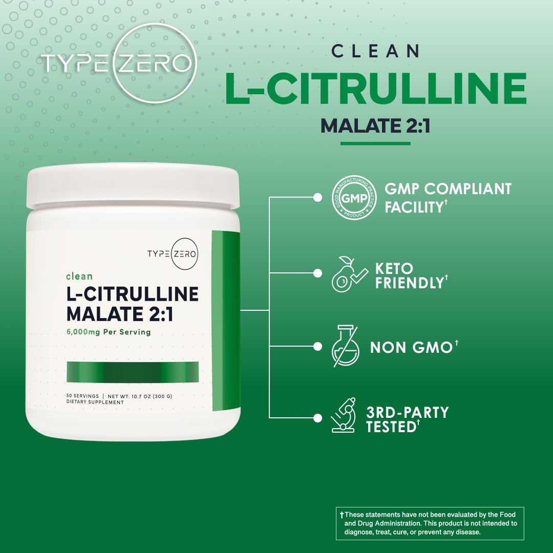 Type Zero L-Citrulline Malate powder jar close-up with label clarity