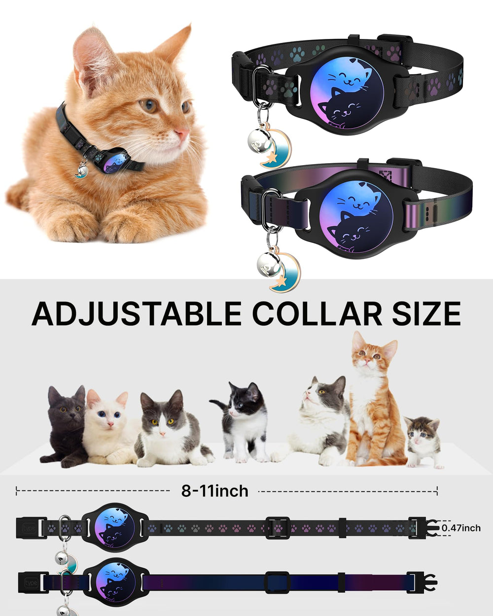 Typecase black cat collar blends style with safety.