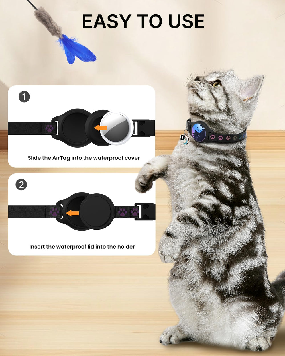 Typecase cat collar with bell enhances alertness during adventures.