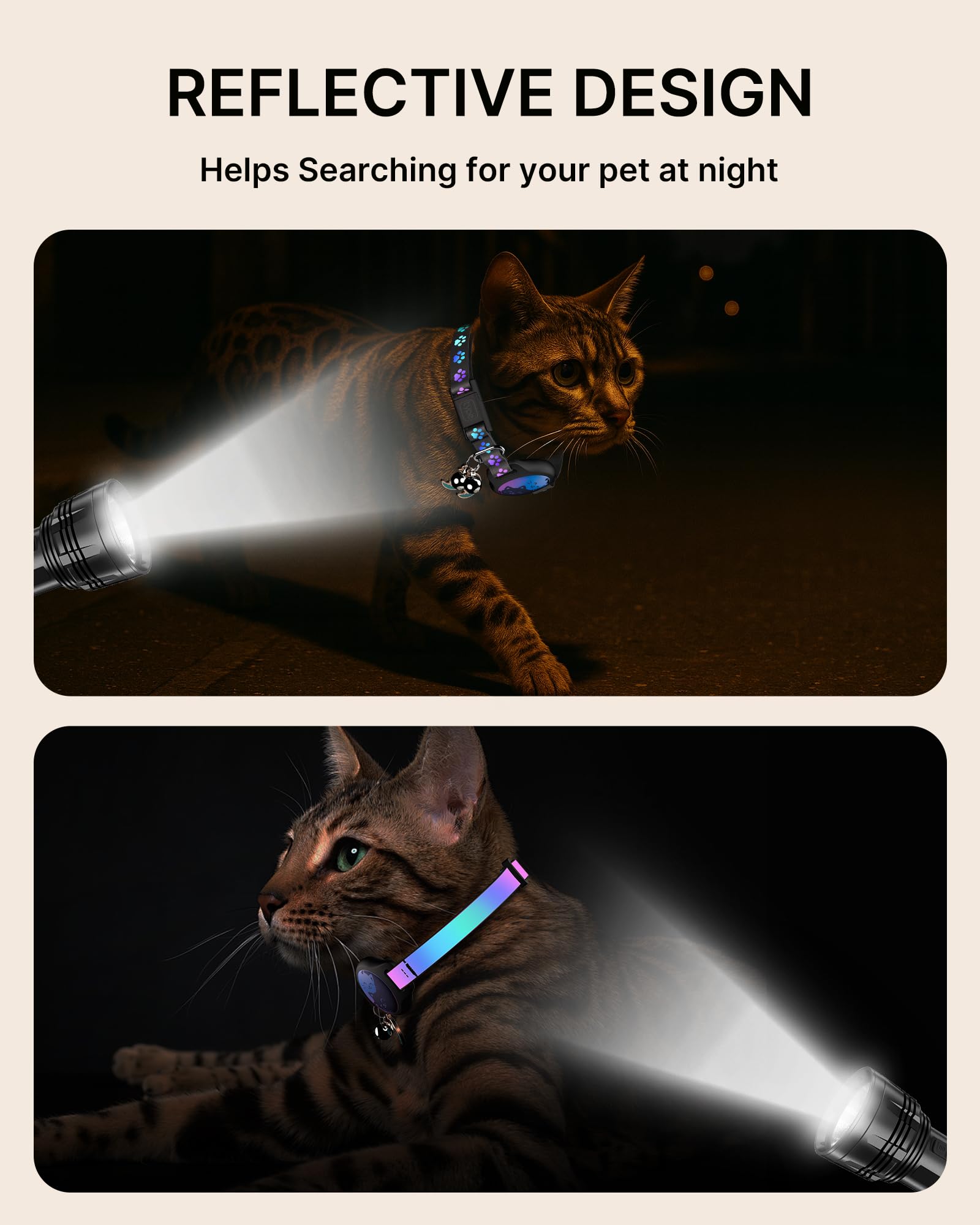 Typecase reflective paw pattern collar improves visibility at night.