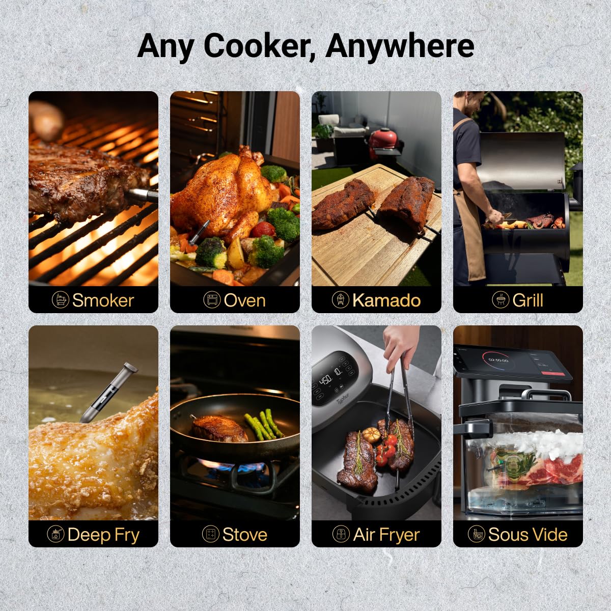 Typhur Sync Gold open-flame grilling with strong Sub-1 GHz signal.