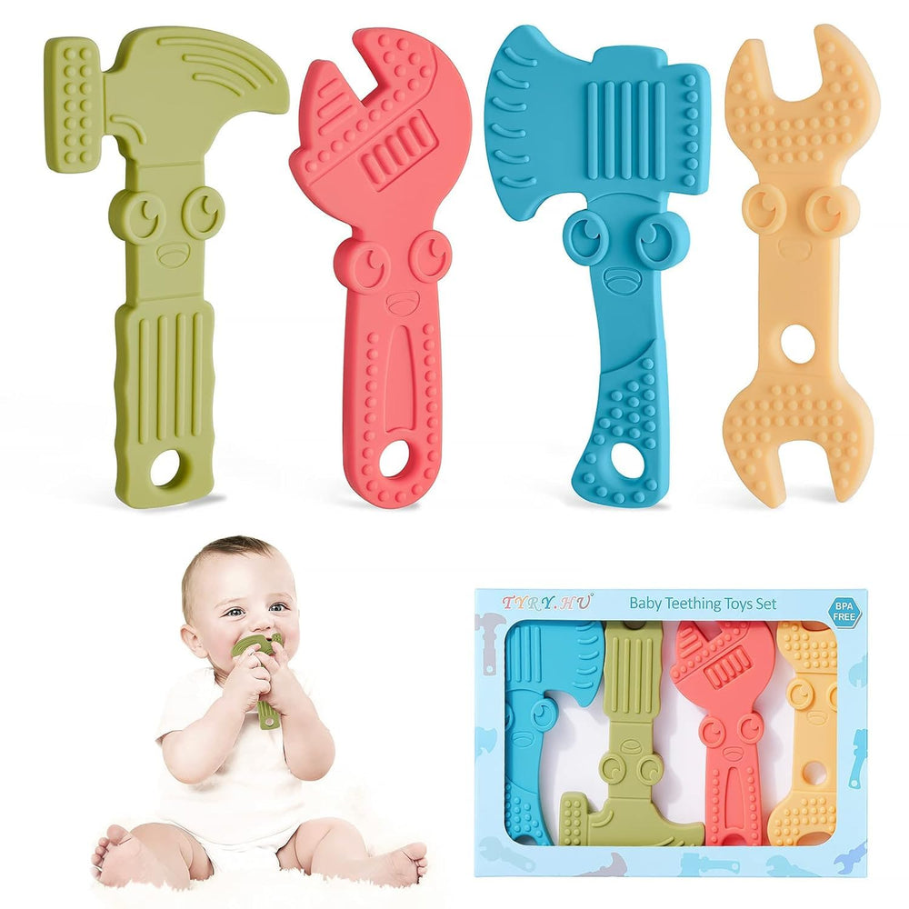 TYRY.HU hammer teether helps soothe gums with textured bumps for tiny hands.
