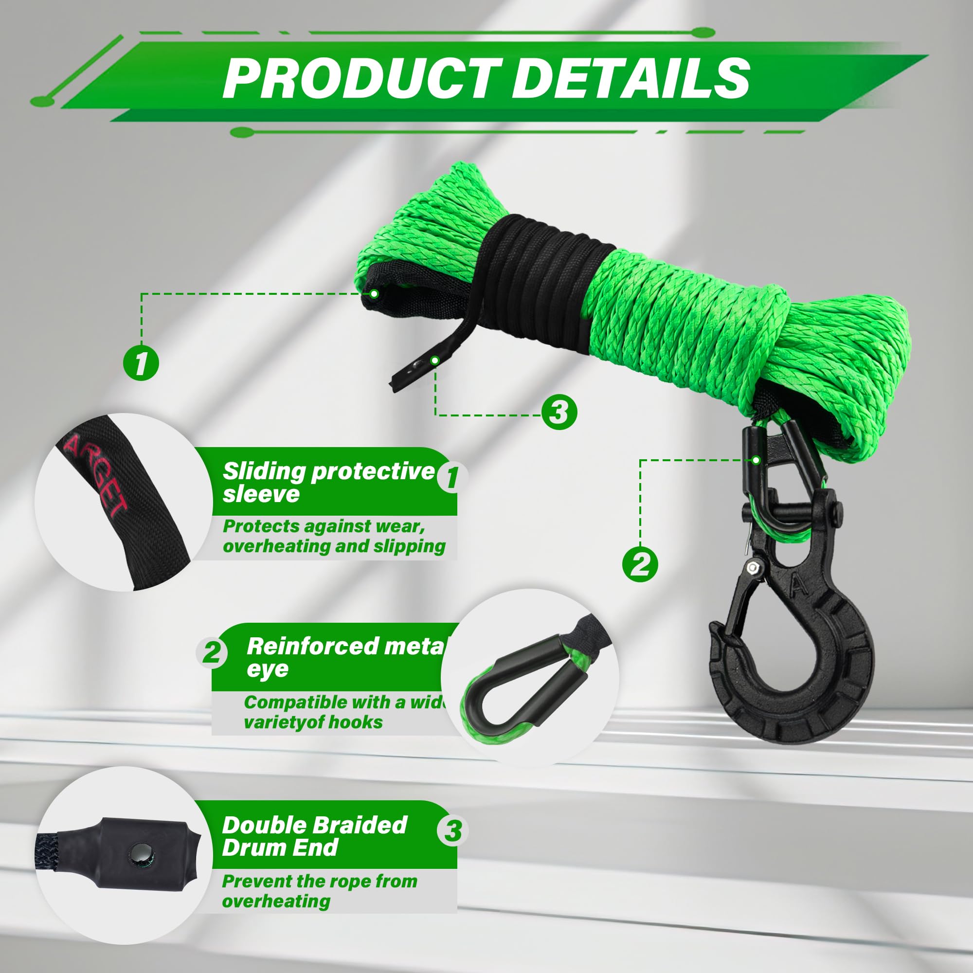 TYT nylon protective cover shields rope from UV and abrasion.