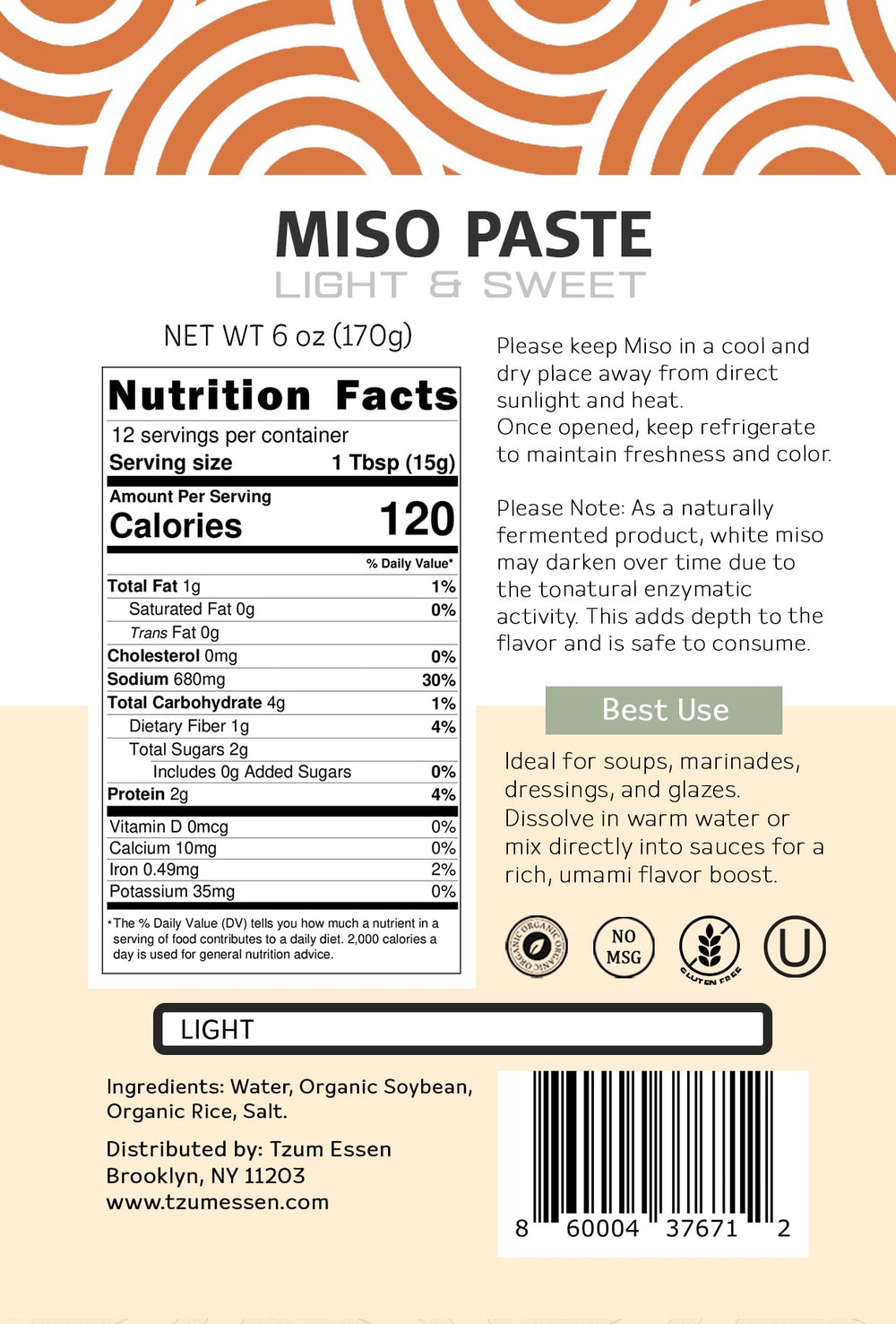 Close-up of Tzum Essen White Miso Paste jar highlighting resealable cap.