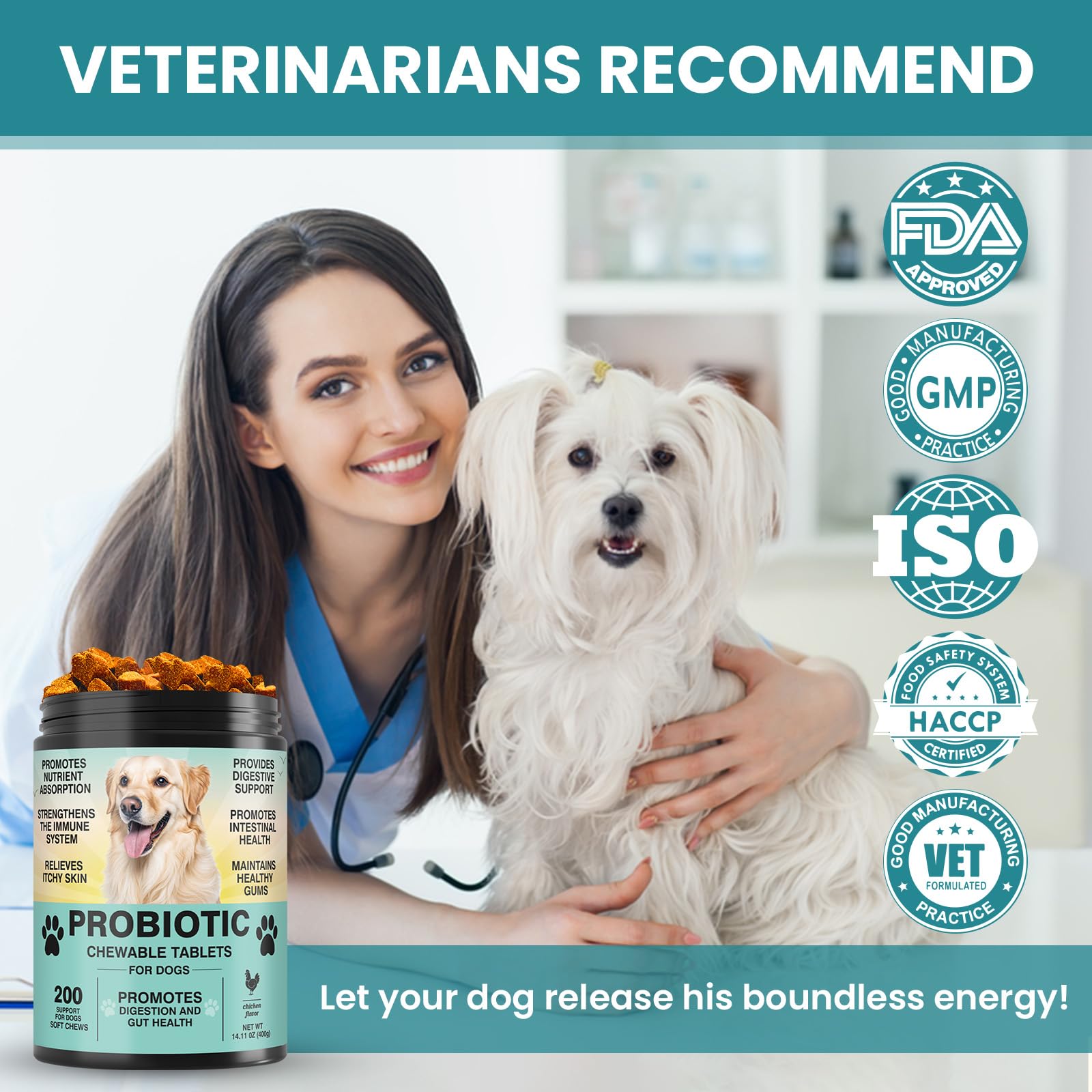 TzzyiC dog digestive-health chews jar indicates daily digestive support.