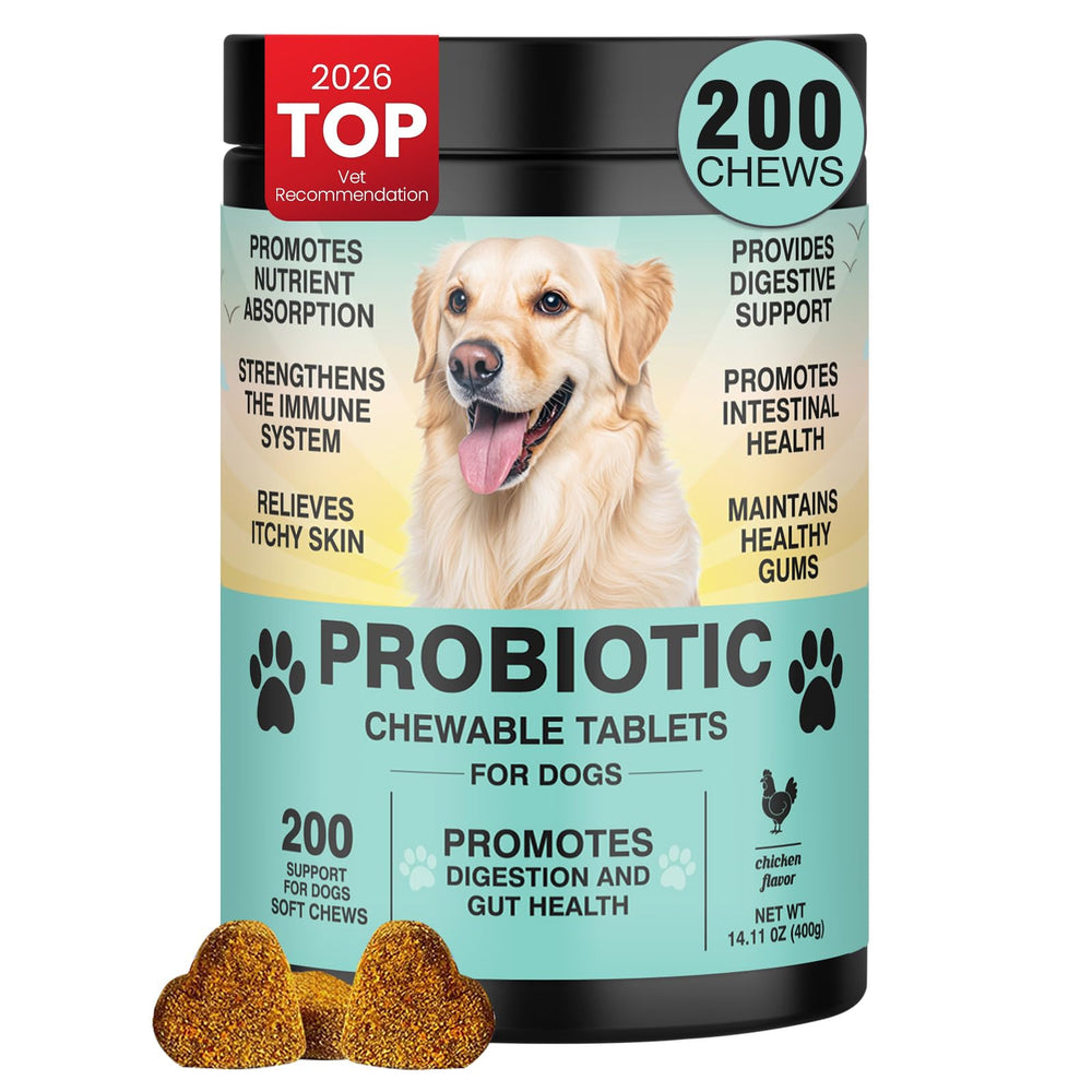 TzzyiC pet-probiotics dog-packaging display suggests easy add-on care.