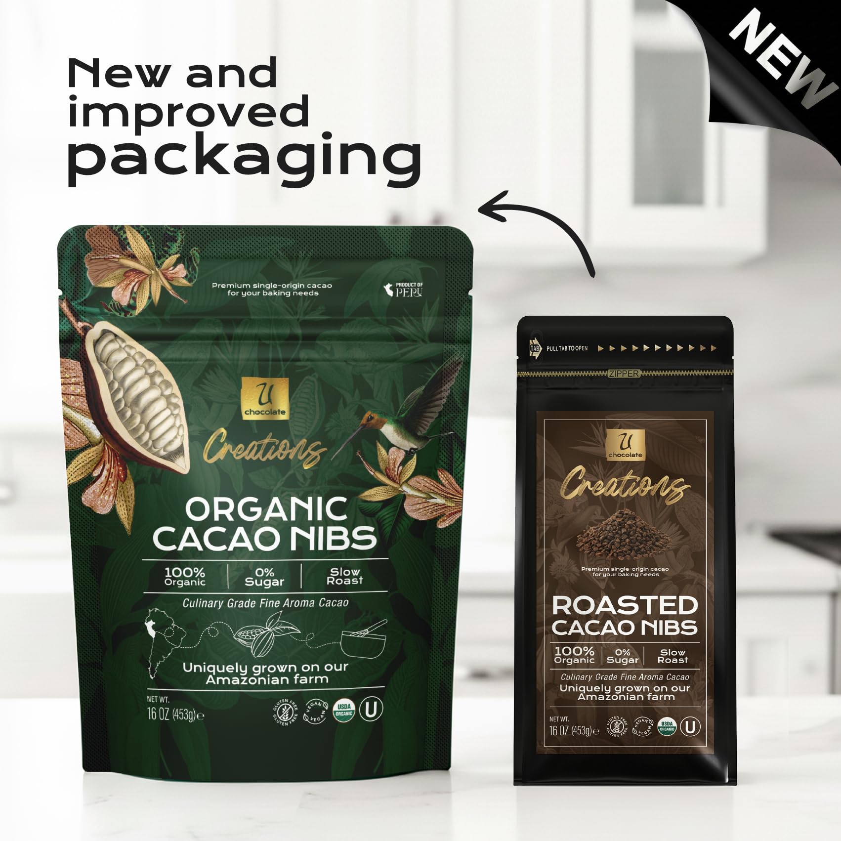 Baking with U Chocolate Creations cacao nibs, richer chocolate notes in desserts.
