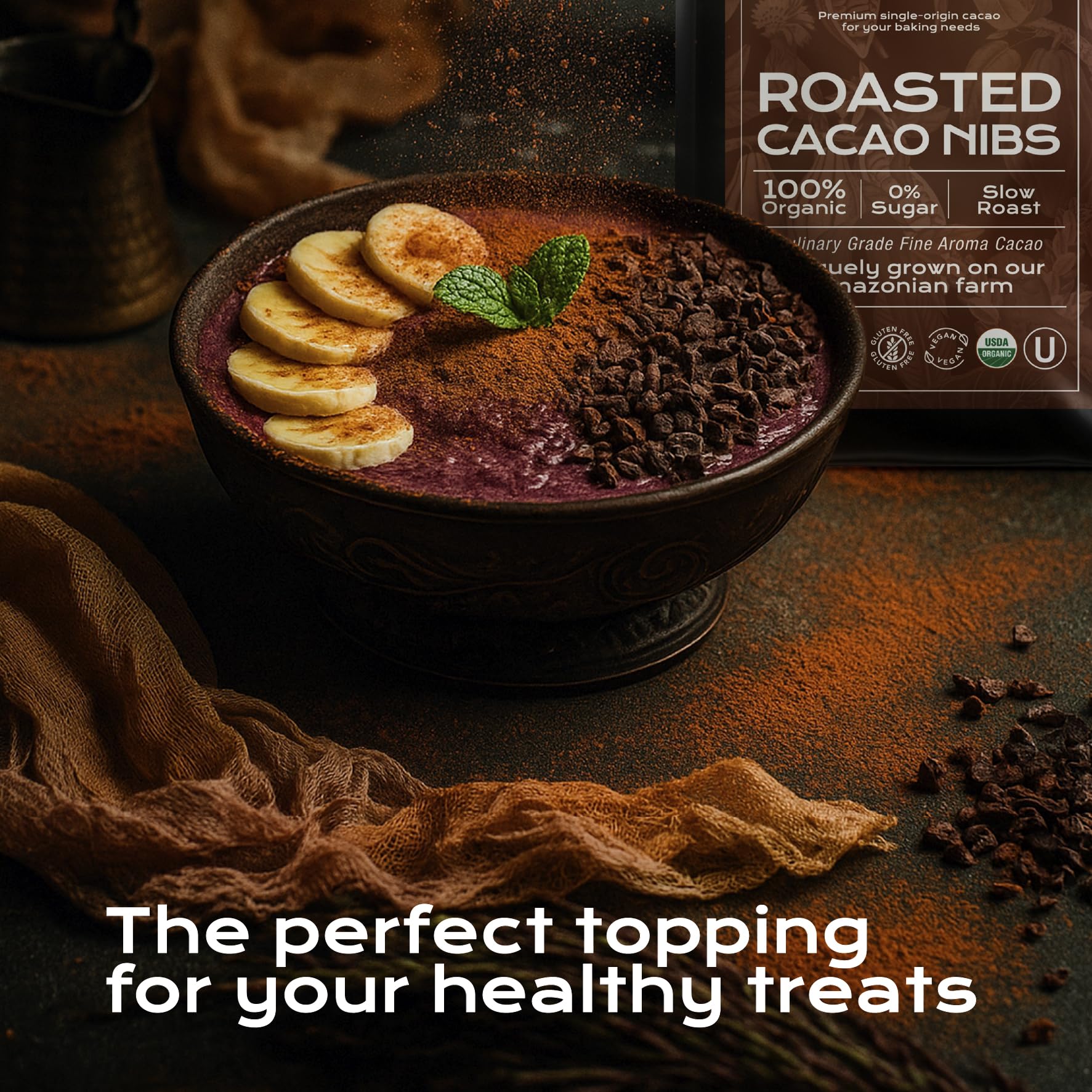 Trail mix with U Chocolate Creations cacao nibs, portable energy snack.