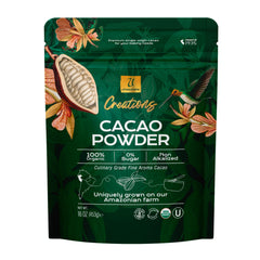 U Chocolate Organic Cacao Powder 16oz bag for baking and smoothies.