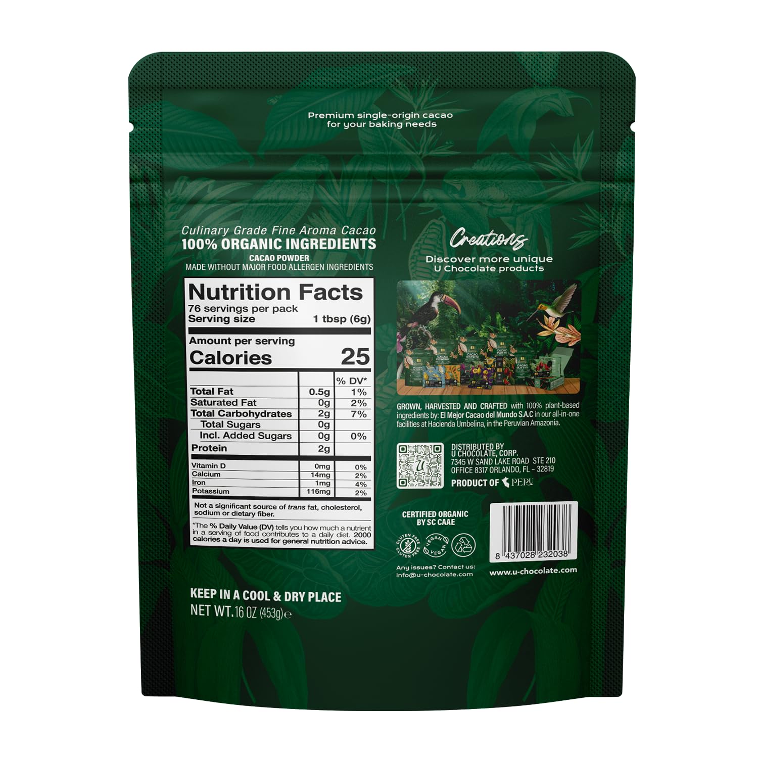 Pouring U Chocolate Organic Cacao Powder for rich, even flavor.