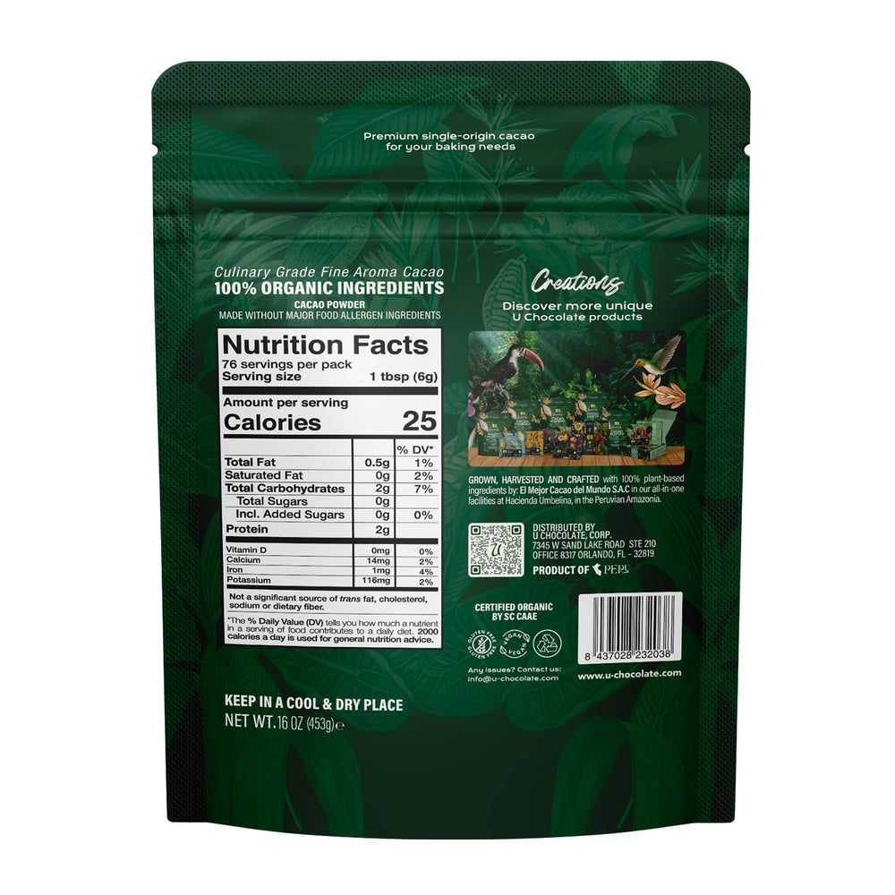 Pouring U Chocolate Organic Cacao Powder for rich, even flavor.
