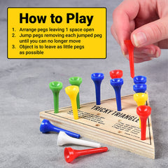Colorful pegs of the U.S. Toy Tricky Triangle Game for easy tracking