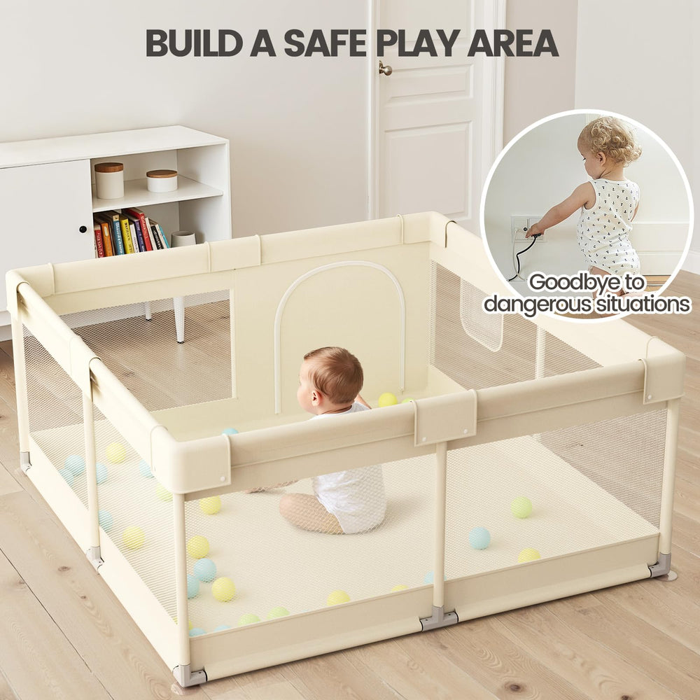UANLAUO playpen with suction cups securing stability for indoor use.
