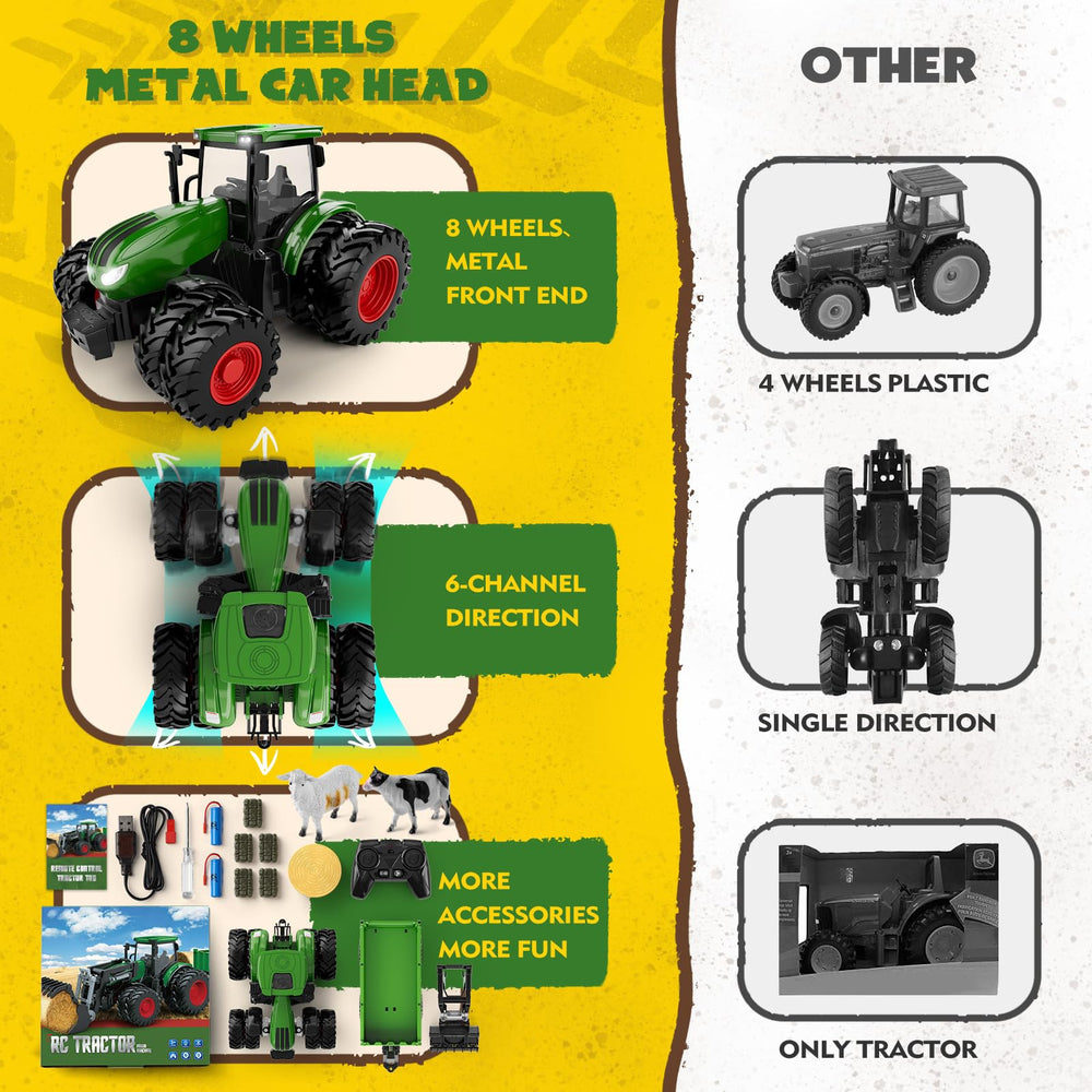 Uarzt RC tractor with eight wheels delivers stable drive on carpet.