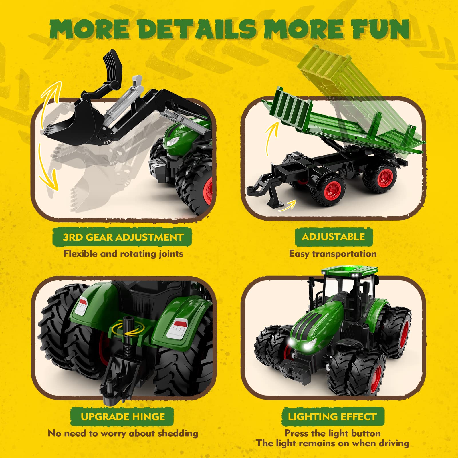Uarzt RC tractor front loader in action for realistic farm play.