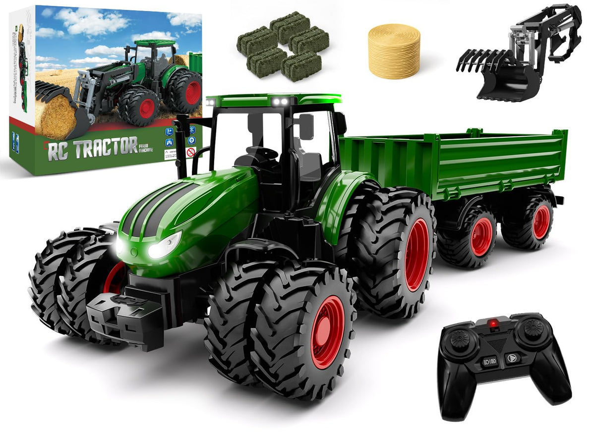 Uarzt remote control tractor head view highlighting sturdy alloy build for rugged play.