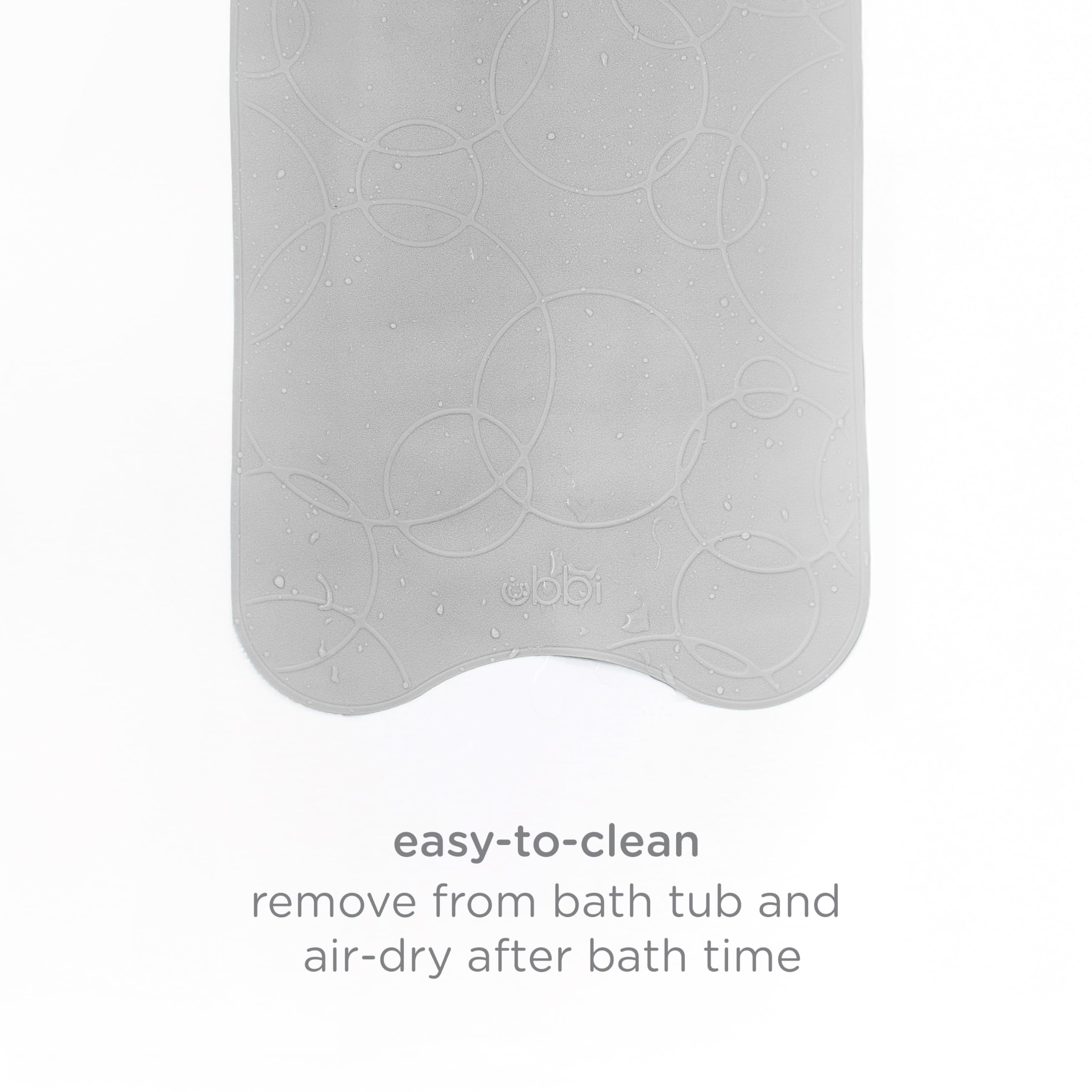 Ubbi gray bath mat complements bathroom decor while keeping baths safe.