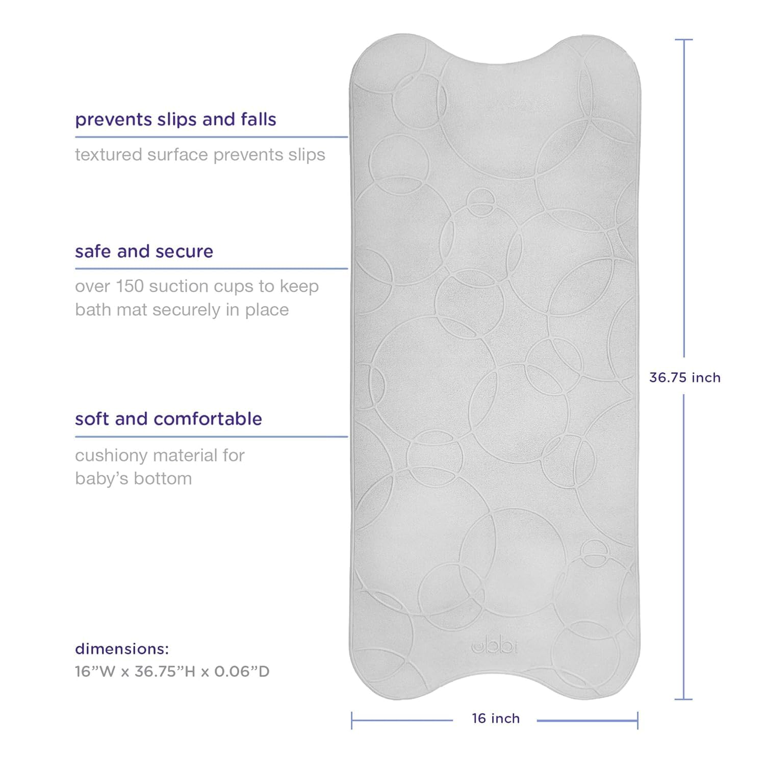 Ubbi cushioned surface offers gentle contact for baby's skin.