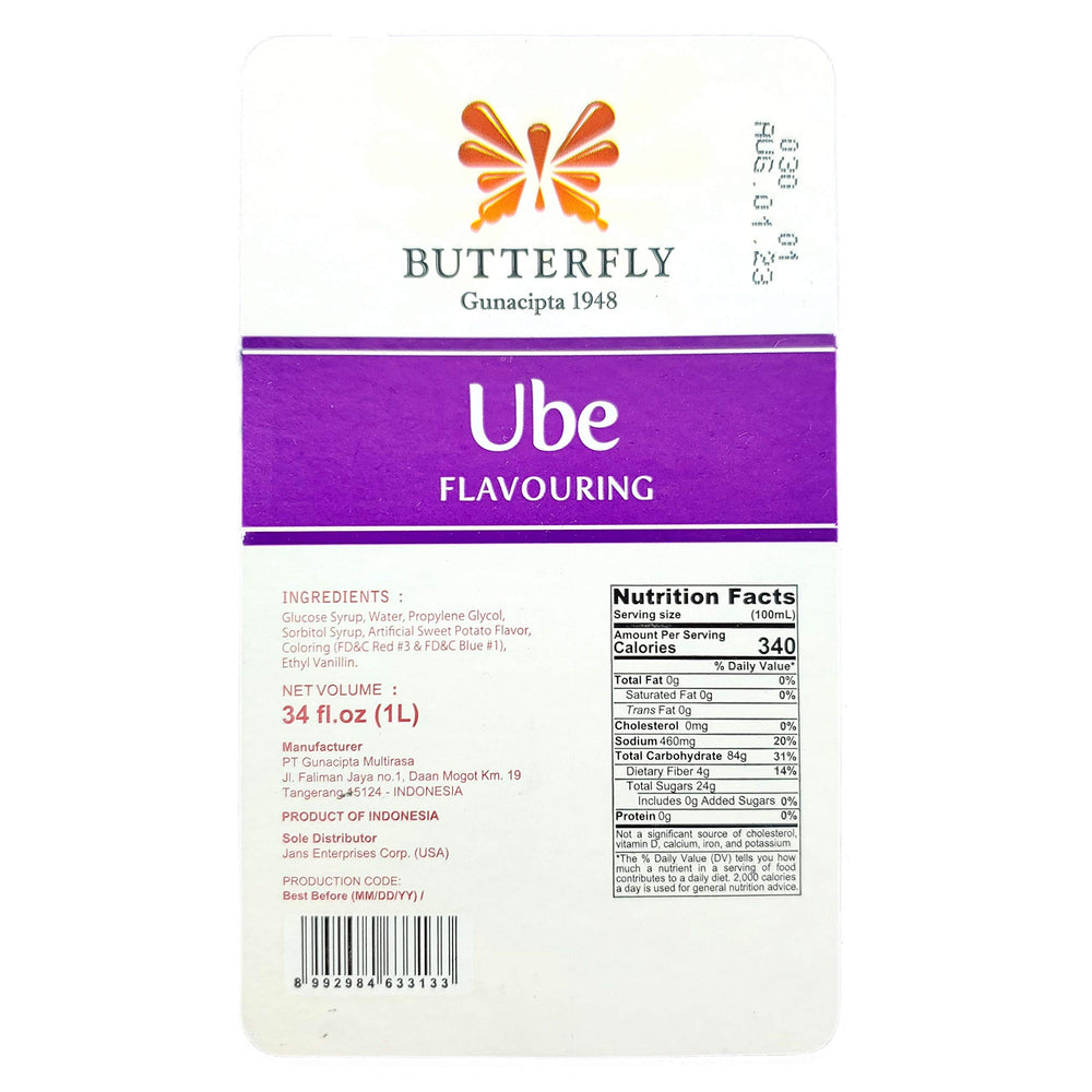 Close-up of the Ube Butterfly label on the flavoring bottle
