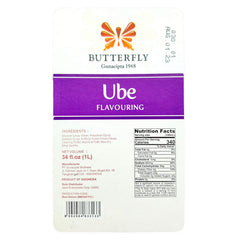 Close-up of the Ube Butterfly label on the flavoring bottle