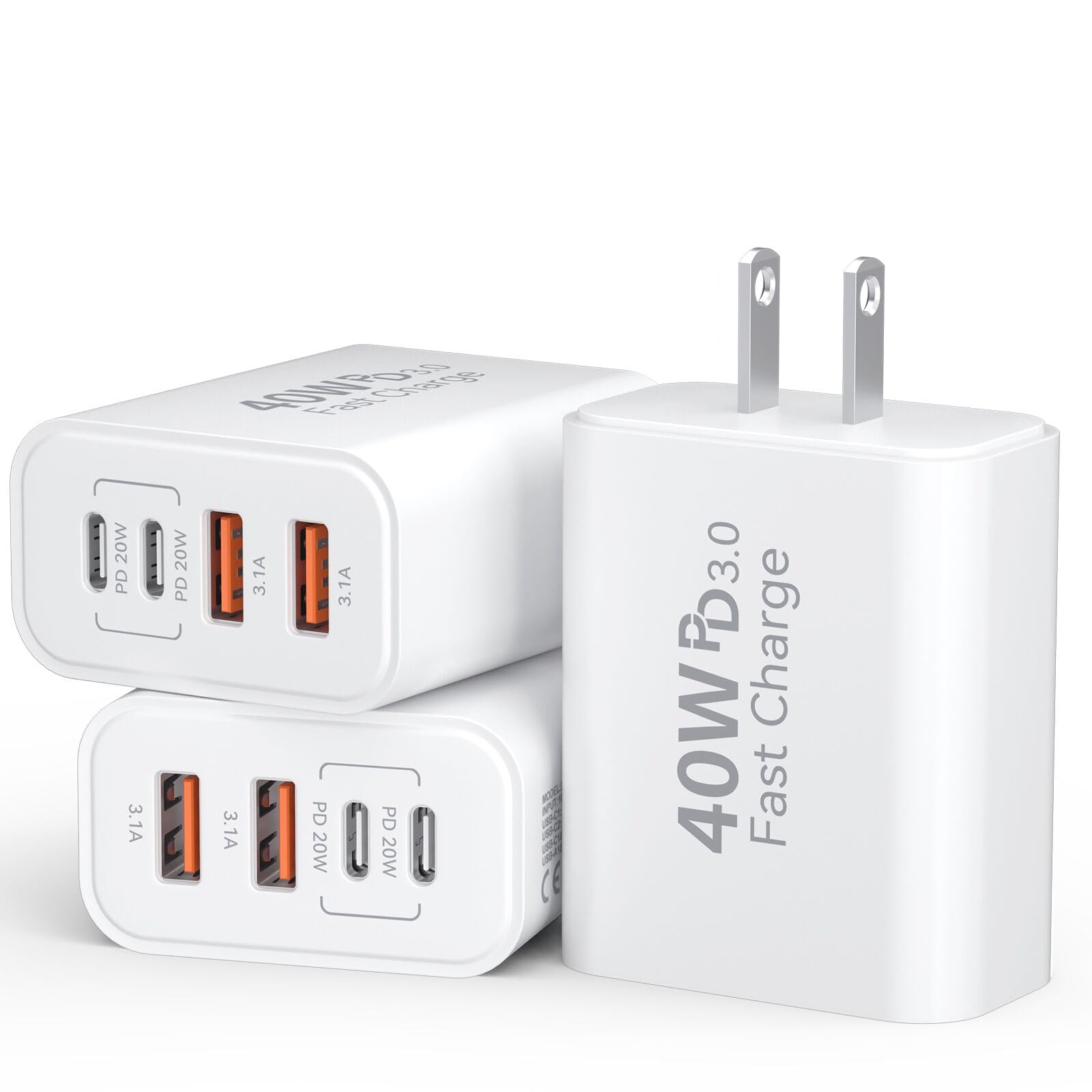 Ubearkk 40W USB-C charger block front view with four ports for multi-device charging.