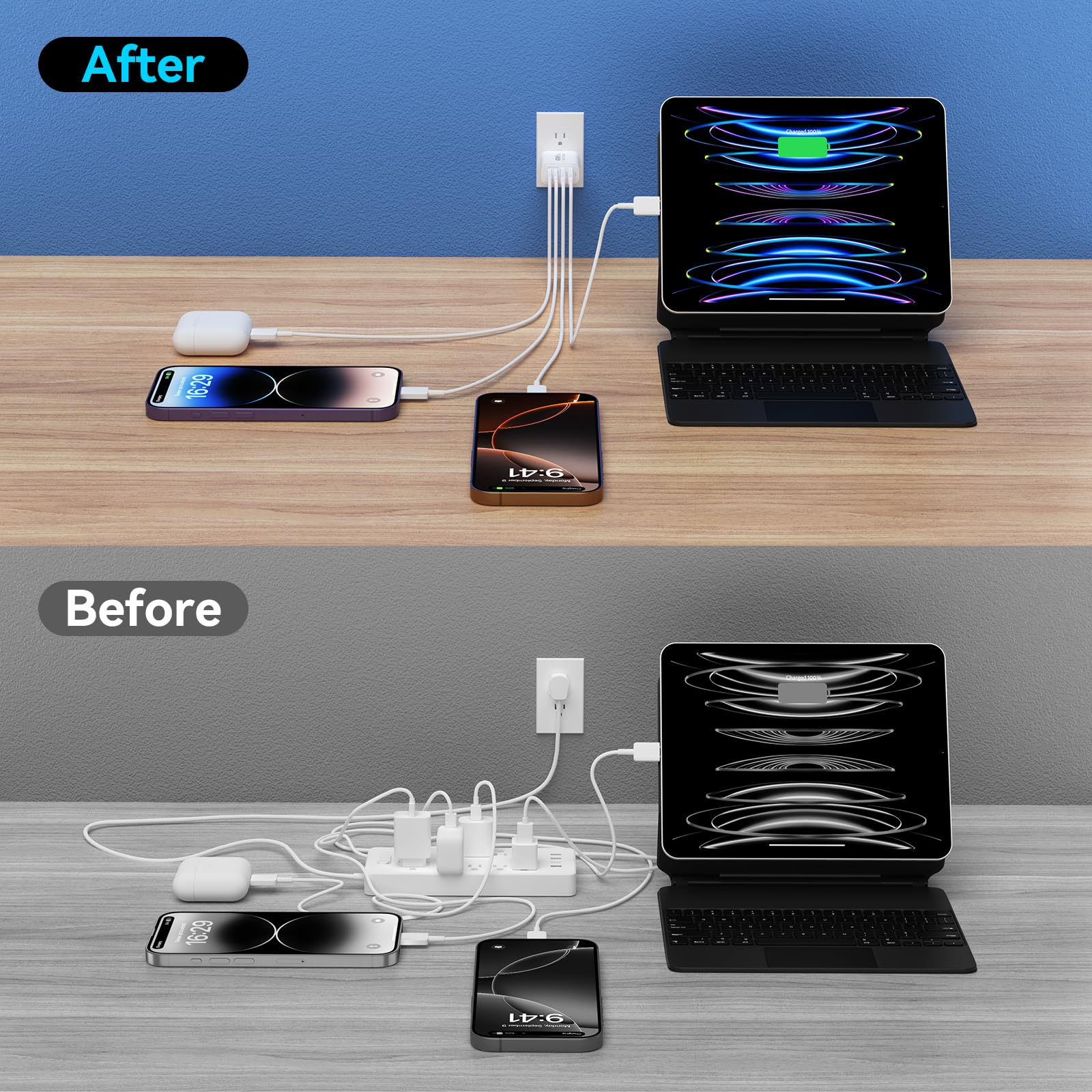 Ubearkk four-port charger shown travel-ready with universal voltage support.